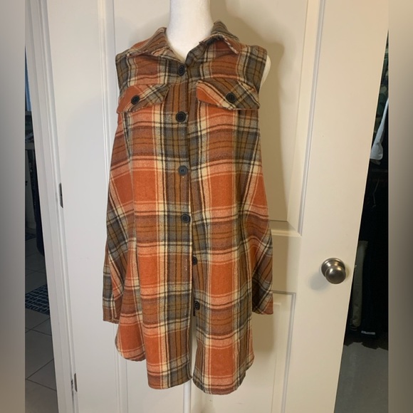 SHEIN Oversized Plaid Orange Women's Flannel Jacket, Preloved - Picture 1 of 3
